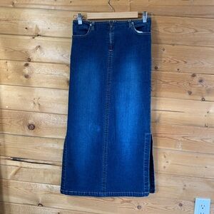 Vintage Denim Maxi Skirt Womens Size 14 Dark Wash Retro Western Long E.K.O.
